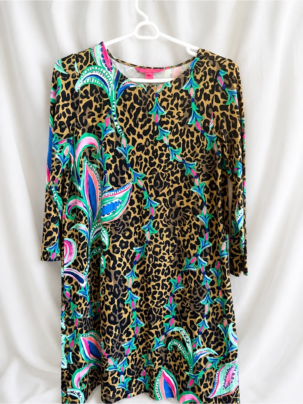 Lilly Pulitzer Leopard Print Shift Dress with Teal & Pink Accents